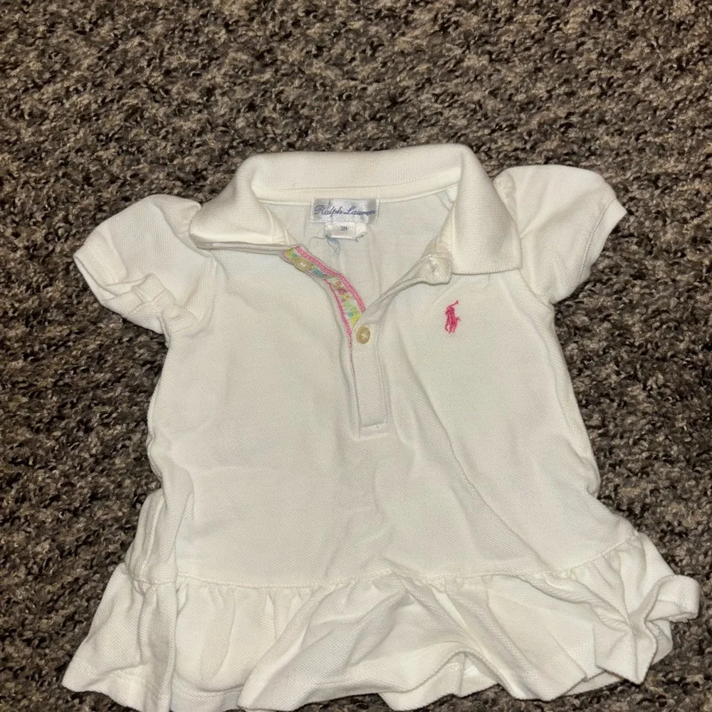Ralph Lauren Kids Polo in White with Pink Emblem 3 Months